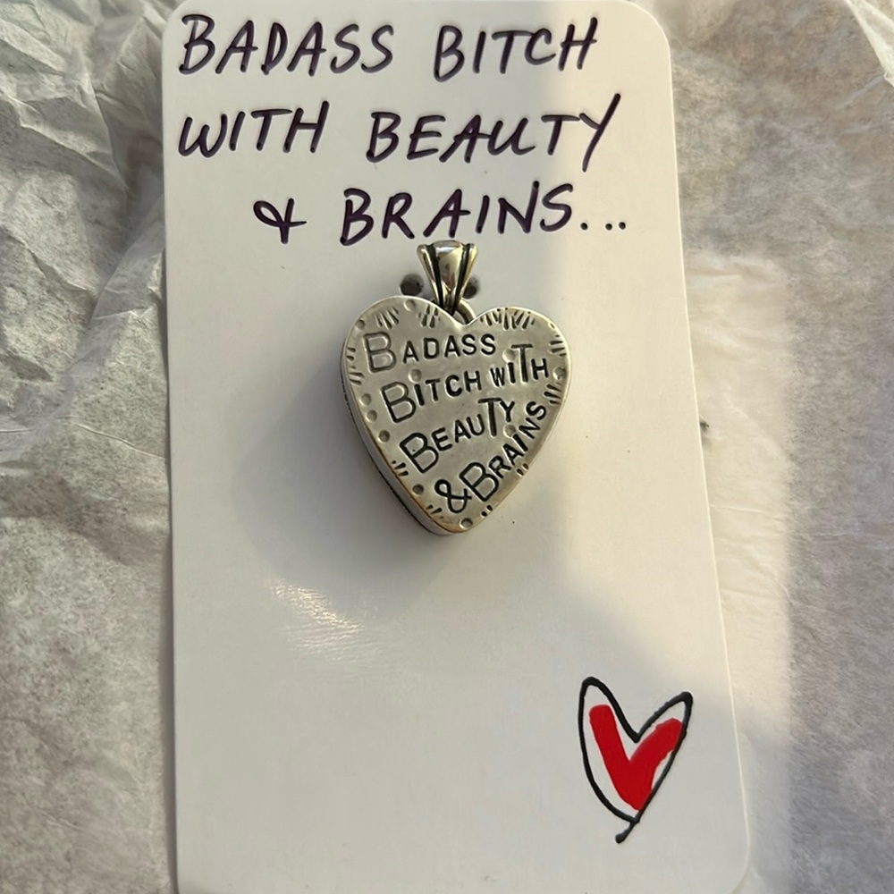 Handmade .925 charm with 18in chain engraved “Bad@ss B!tch with Beauty & Brains”